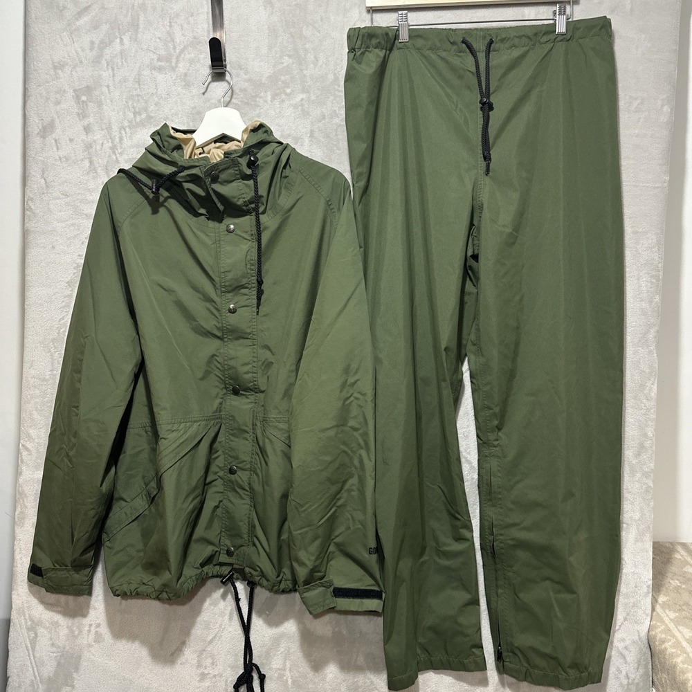 10X Gore-Tex Hooded Rainwear Jacket XL Pants L Men's Waterproof Green